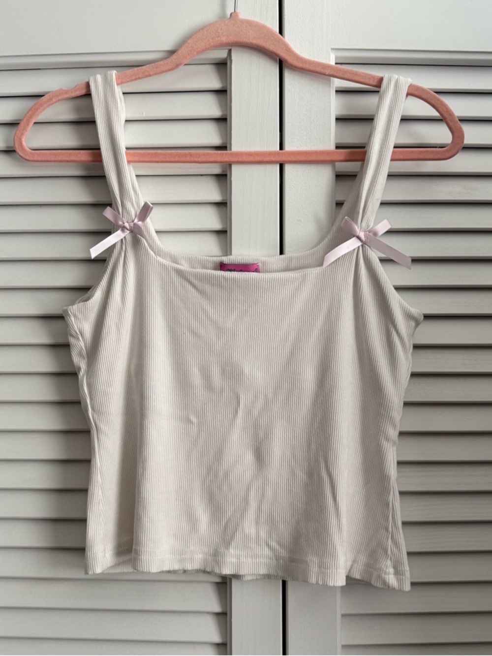 Edikted White Ribbed Tank Top with Bow Straps